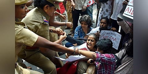 All organisations were seen shouting anti-CAA slogans in unison. (Photo| Ashwin Prasath, EPS)
