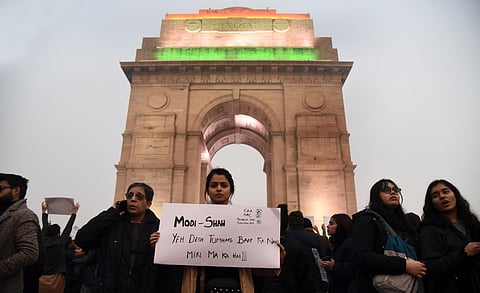 Protestors during a demonstration against the Citizenship Amendment Act in New Delhi on Friday Dec. 20 2019. (Photo | Parveen Negi/EPS)