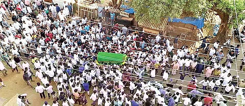 The body of Nausheen being  taken for burial at Kudroli Mohideen Juma Masjid, in Mangaluru on Friday | express