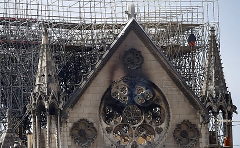 Damage on the facade at the Notre Dame Cathedral, in Paris (Photo| AP)