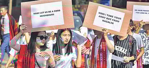 Naga students at a march in Delhi to demand a solution to the Naga issue. Image used for representative purpose