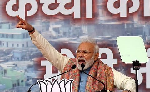 Prime Minister Narendra Modi addresses a BJP rally at Ramlia Maidan, in New Delhi on Sunday| Shekhar Yadav