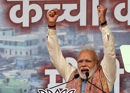 Prime Minister Narendra Modi addresses a BJP rally at Ramlila Maidan, in New Delhi on Sunday| Shekhar Yadav