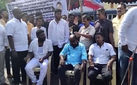 Anti-CAA protestors shave their heads in Puducherry (ANI photo)