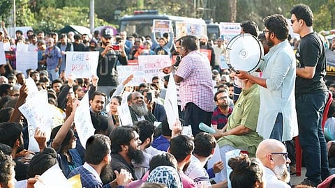 More than 1,000 people gathered in front of Town Hall in Bengaluru on Sunday and staged a peaceful protest. | Meghana Sastry
