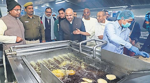 Delhi Deputy CM Manish Sisodia after inaugurating the foundation’s new kitchen in New Delhi on Tuesday | PTI
