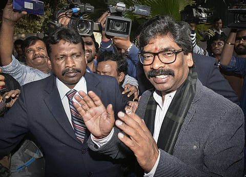 JMM working President Hemant Soren arrives for a party meeting in Ranchi Jharkhand Tuesday Dec. 24 2019. (Photo | PTI)