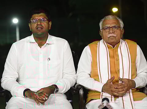 Haryana Chief Minister Manohar Lal Khattar and Deputy CM Dushyant Chautala. (File| PTI)