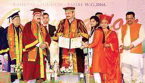 Vice-President M Venkaiah Naidu takes part in the first convocation of NIT  at Tadepalligudem in West Godavari district on Tuesday I Express