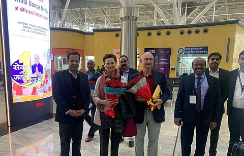 Renata Lok-Dessallien, United Nations Resident Coordinator arrived in Raipur to attend national tribal dance festival. (Photo| EPS)