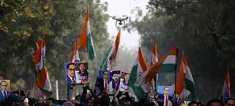 Protesters shout slogans during a protest against the Citizenship Amendment Act at Jor Bagh in New Delhi. (Photo | EPS, Shekhar Yadav)