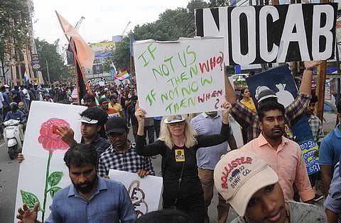 Janne -Mette Johansson, a Norwegian national who participated in the anti Citizenship Act protests in Kochi on December 23. (Photo | A Sanesh/EPS)