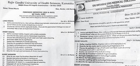 (Left) the RGUHS question paper, the question paper from Sri Devaraj Urs Medical College in Tumakuru | Express