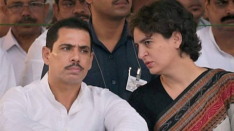 Businessman Robert Vadra with his wife and Congress general secretary Priyanka Gandhi.