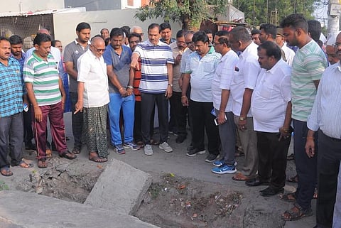 YSRC MLA Dr Gopireddy Srinivasa Reddy inspecting 38 Ward in Narasaraopet in Guntur district on Saturday. (Photo | EPS)