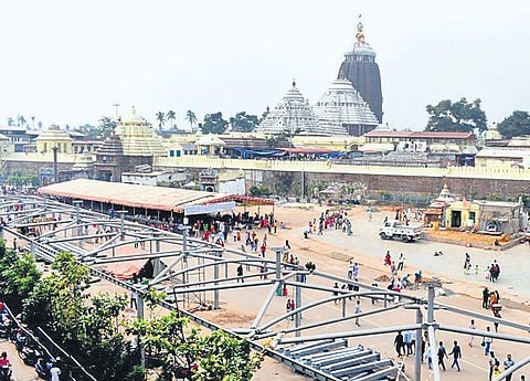 Canopy erected in front of Sri Jagannath temple to protect devotees from sun and rain
