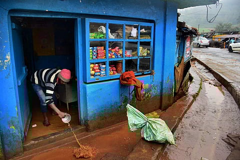 The shops, houses, farm land at Ketti Palada near Coonoor seen filled with rain water. (Photo | Special arrangement)