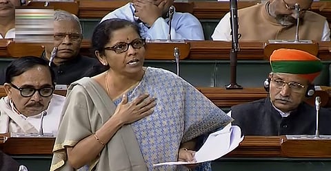 Union Minister Nirmala Sitharaman speaks in the Lok Sabha during the Winter Session of Parliament (Photo| LSTV)