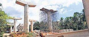 Pillars built at the construction site of NH 66 bypass second phase near Kanjiramkulam