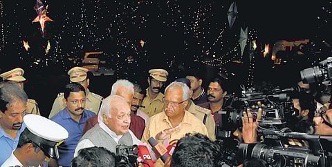 Governor Arif Mohammed Khan speaks to media during his visit to the Salvation Army School, Thiruvananthapuram, where he attended the New Year celebrations organised by the United Christian Movement on Sunday. (Photo | EPS/B P Deepu)