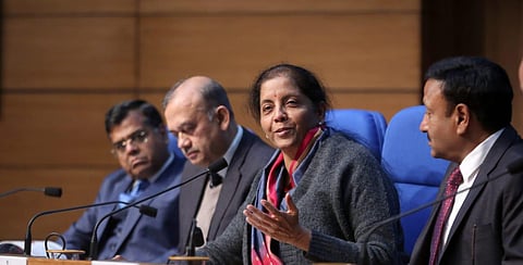 Finance Minister Nirmala Sitharaman addressing a press conference in New Delhi  (Photo | Shekhar Yadav, EPS)