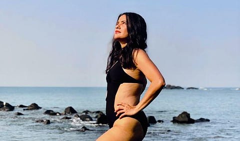 Sona Mohapatra in a black cutout monokini. (Photo | Twitter)