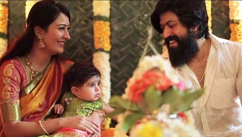 Actors Radhika Pandit and Yash with their daughter Ayra. (Photo | Instagram)