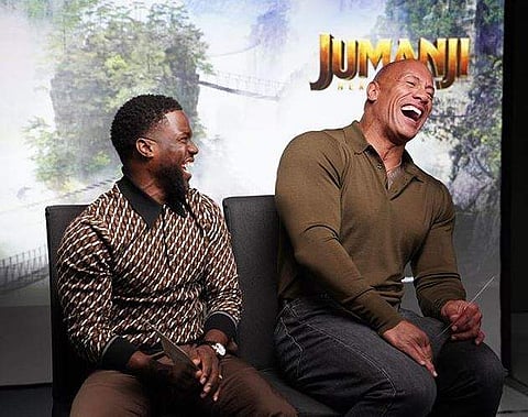 Kevin Hart and Dwayne Johnson during the promotion of their upcoming film 'Jumanji: The Next Level' (Photo | Instagram)