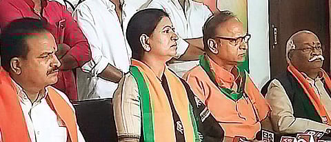 BJP leader DK Aruna speaks to mediapersons in Mahbubnagar on Saturday | Express