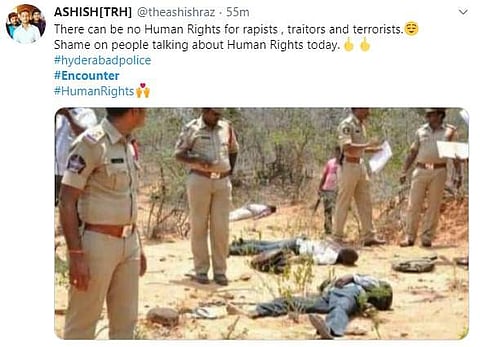The picture being shared on social media is from 2015 when Andhra Pradesh police had gunned down 15 woodcutters from Tamil Nadu.