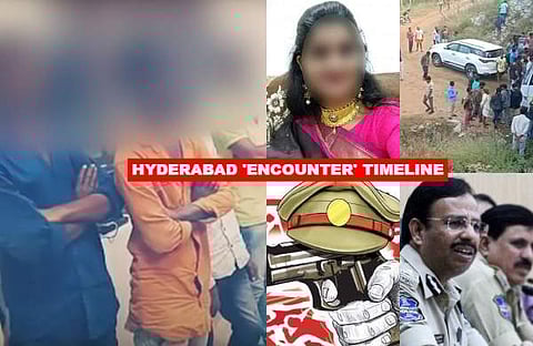 The four accused in the rape and murder of a 26-year-old veterinarian in Hyderabad were killed by the police in the early hours of Friday at the spot where the victim's charred body had earlier been found. Here's a timeline of events that unfolded.