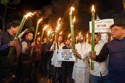 Protesters shout slogans against Citizenship Amendment Bill. (Photo | PTI)