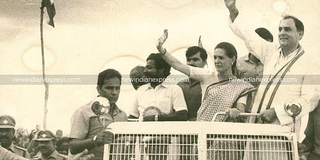 Congress leader Sonia Gandhi with her husband former Prime Minister Rajiv Gandhi. (File Photo | EPS)