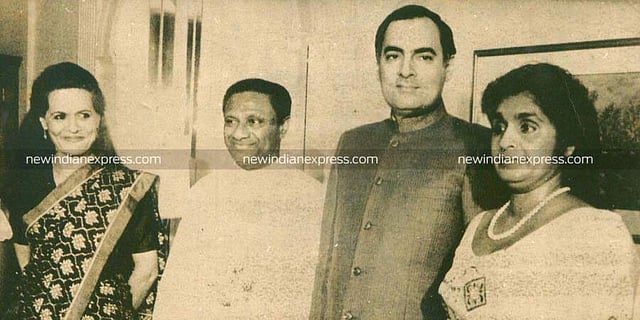 Former PM Rajiv Gandhi and his wife Sonia Gandhi with ex-Sri Lankan PM Premadesa. (File Photo | EPS)