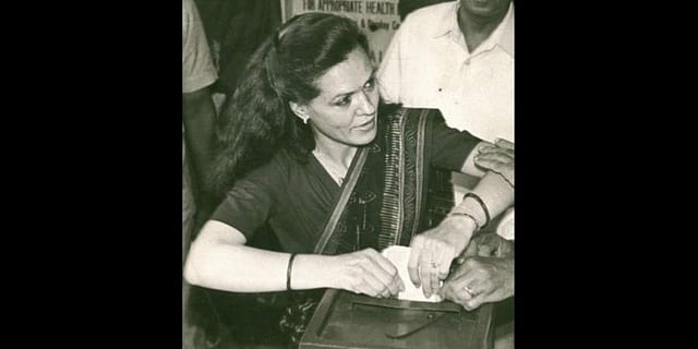 Congress leader and wife of late PM Rajiv Gandhi, Sonia Gandhi casting her vote in the Ballot Box. (File Photo | PTI)