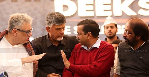 Delhi CM Arvind Kejriwal (seen here with Naidu) hit out at PM Modi over the alleged mistreatment meted out to states being run by governments of opposition parties. 'The way PM Modi treats governments of opposition parties in states, he behaves like he is