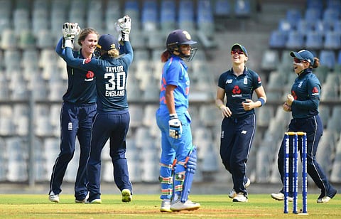 England players celebrate a wicket. (Photo | Twitter/@ICC)