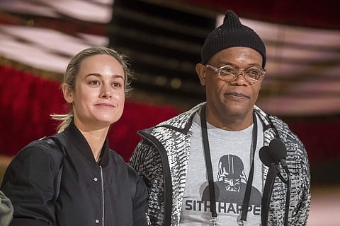 Brie Larson and Samuel L. Jackson appear during rehearsals for the 91st Academy Awards in Los Angeles on Saturday, Feb. 23, 2019. (Photo | AP)