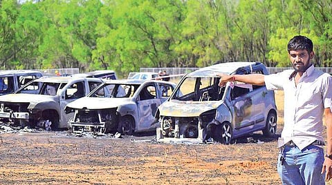 Dileep and a few others broke open windows and pushed the cars to a safer area