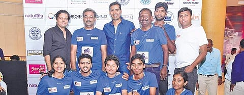 Mighty Warriors, TTSL season 2 winners, with A Sharath Kamal at VR Mall on Sunday