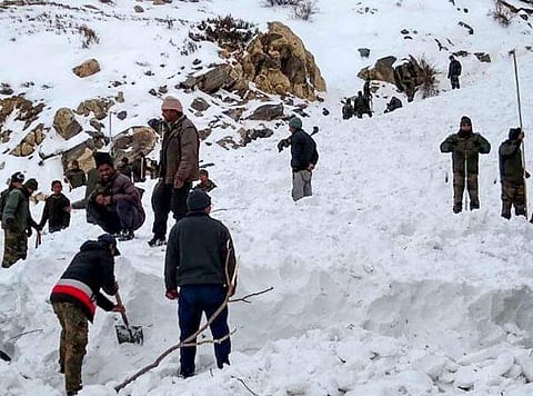 Rescue offiials conduct operation after five jawans were trapped in snow due to avalanche in Namgya region of Kinnaur Wednesday Feb 20 2019 (File Photo | PTI)