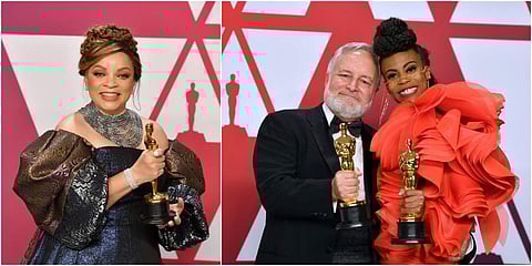[L-R] Ruth E Carter, Jay Hart, and Hannah Beachler at the Oscars. (Photo | AP)