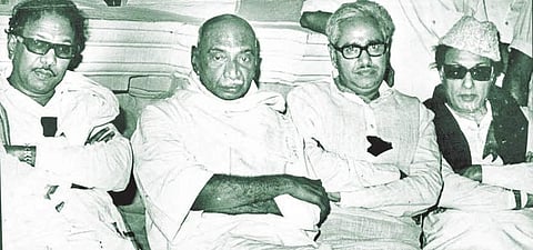 K Kamaraj with M Karunanidhi and M G Ramachandran | Express