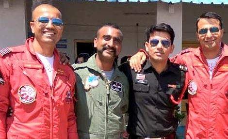 Missing IAF pilot Abhinandan Varthaman (second from left) (Photo | Twitter)