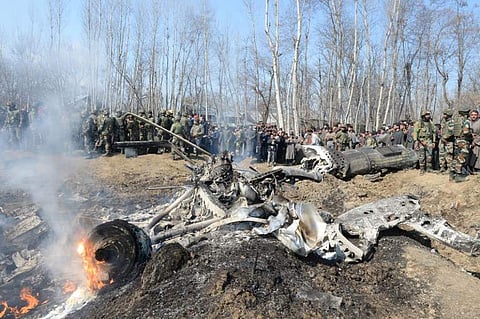 Two persons died after a Mi-17 transport chopper crashed on Wednesday in Budgam district, officials said. (Photo | AFP)
