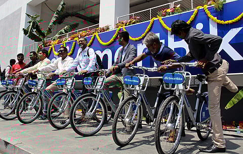 Chennai Smart City’s cycle-sharing system. (Photo | Debadatta Mallick)
