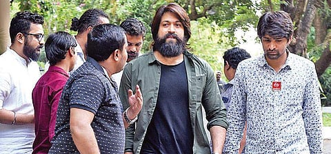 Actor Yash walks out after addressing the media in Bengaluru on Saturday | vinod kumar t