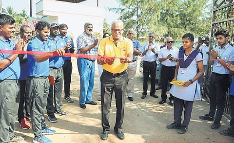 Kasi Viswanathan inaugurates a ground in a city school on Sunday