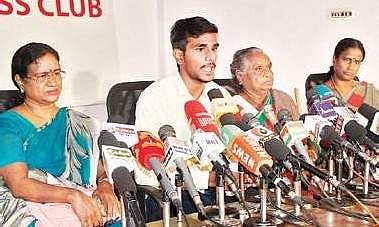 Kaduvetti Guru’s family addressing the media in Chennai on Sunday. | Express