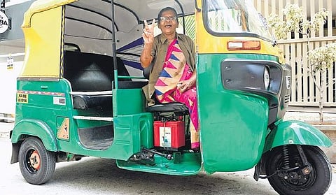 A jubilant Shantha poses for the camera on Sunday. | Shriram BN